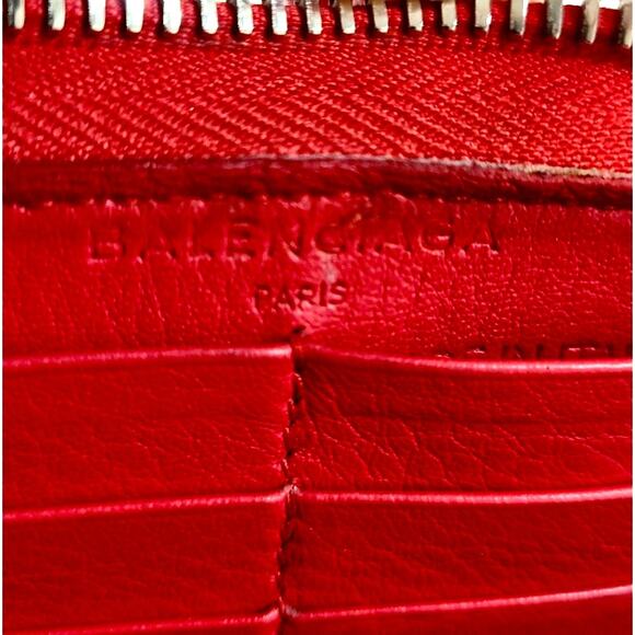 Authentic Balenciaga Red Leather Papier Envelope Continental Zippy Long Wallet - Picture 8 of 9